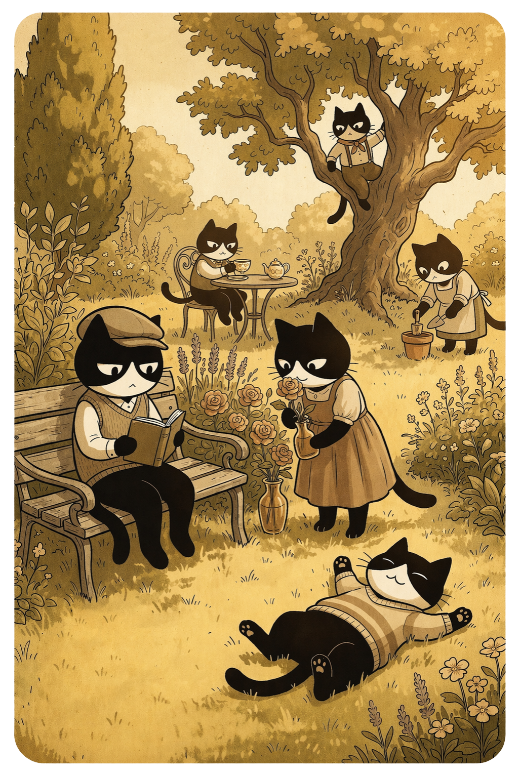 庭で過ごすねこやま